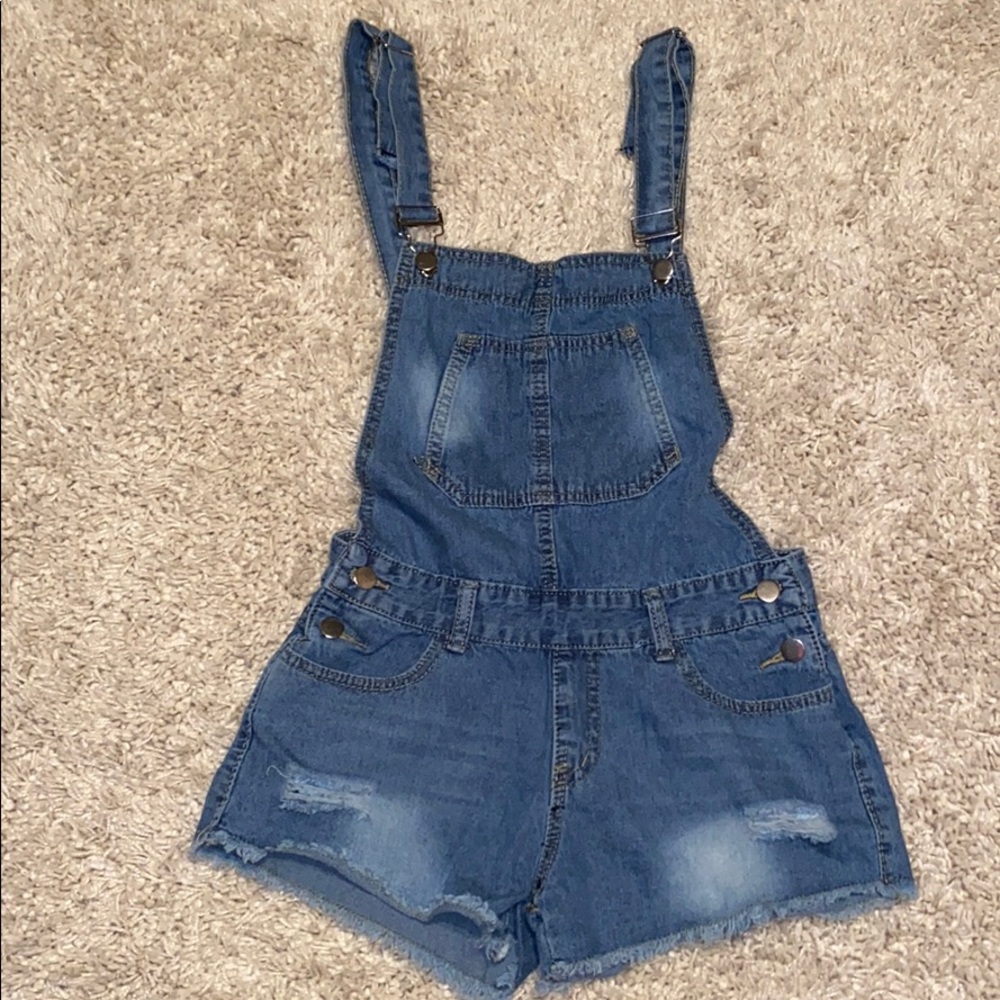 Distressed Jean short overalls